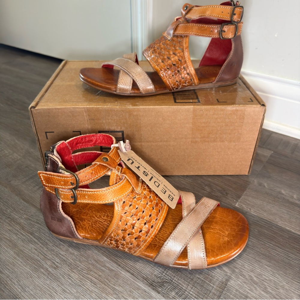 Bed Stu Capriana Gladiator Cafe Latte Rustic Leather Sandals - Picture 2 of 9